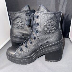 Converse Chuck 70 De Luxe Heel Leather High Boots Womens Size 6.5 Black Shoes